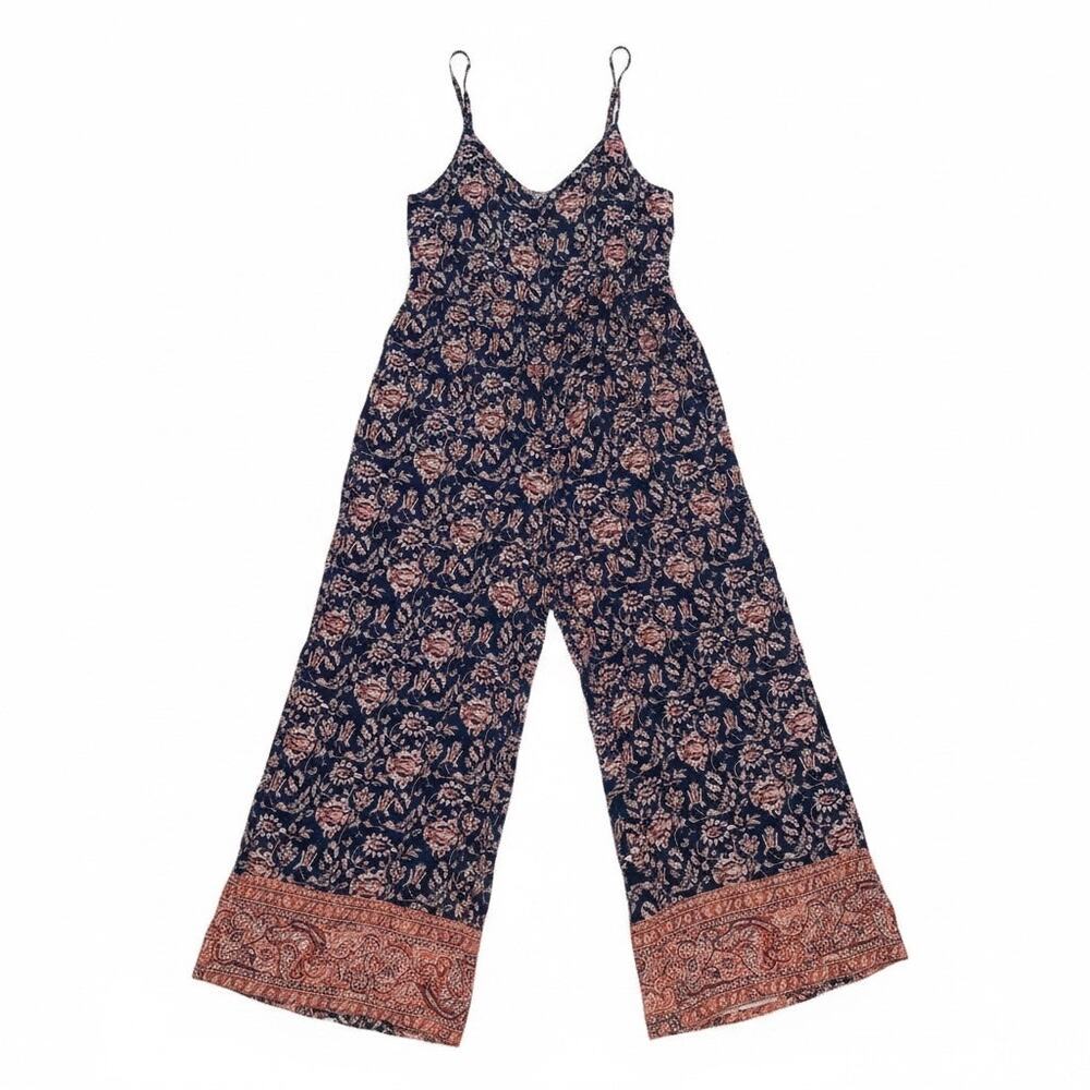 World Market Boho Wide Leg Jumpsuit Floral L XL Indie Vacation Resort Flowy